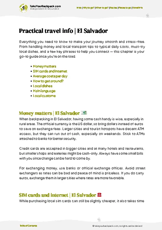 example page 7 from our offline Travel Guide for El Salvador